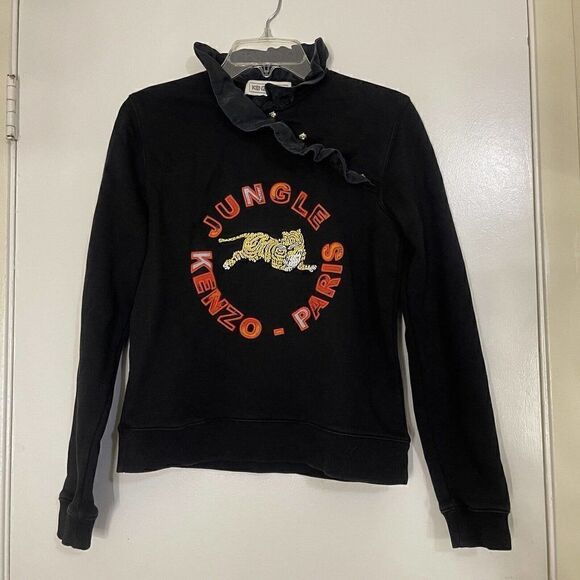 HM Ruffle neck black knit sweater size small